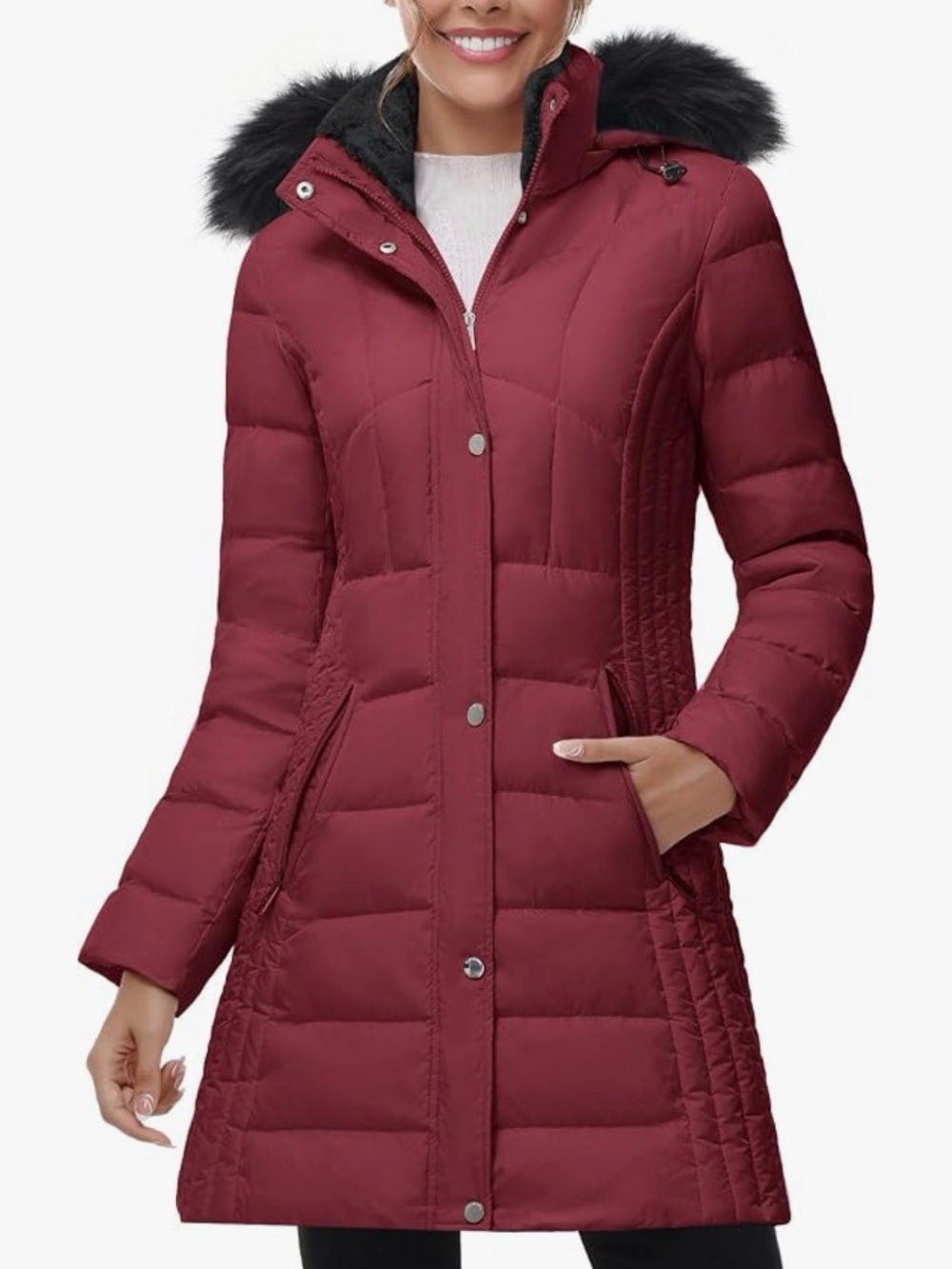 SLOW DOWN Winter Down Puffer
Coat, Hooded Mid-Length Down Jacket, NEW, Small